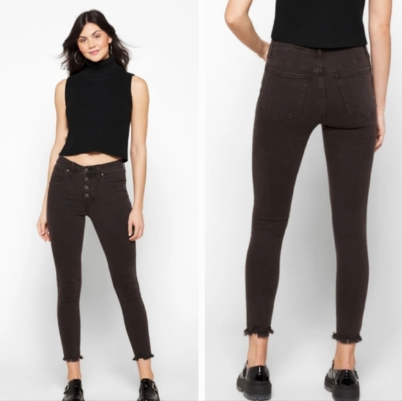MADEWELL 9" Button Front Mid Rise Skinny Jean Through Edition Chewed Hem Size 25 - Picture 1 of 16
